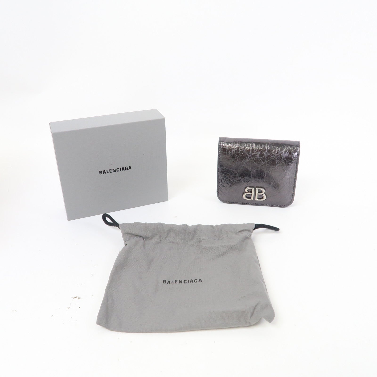 BALENCIAGA 牛皮皮革Wallet銀扣錢包銀灰色