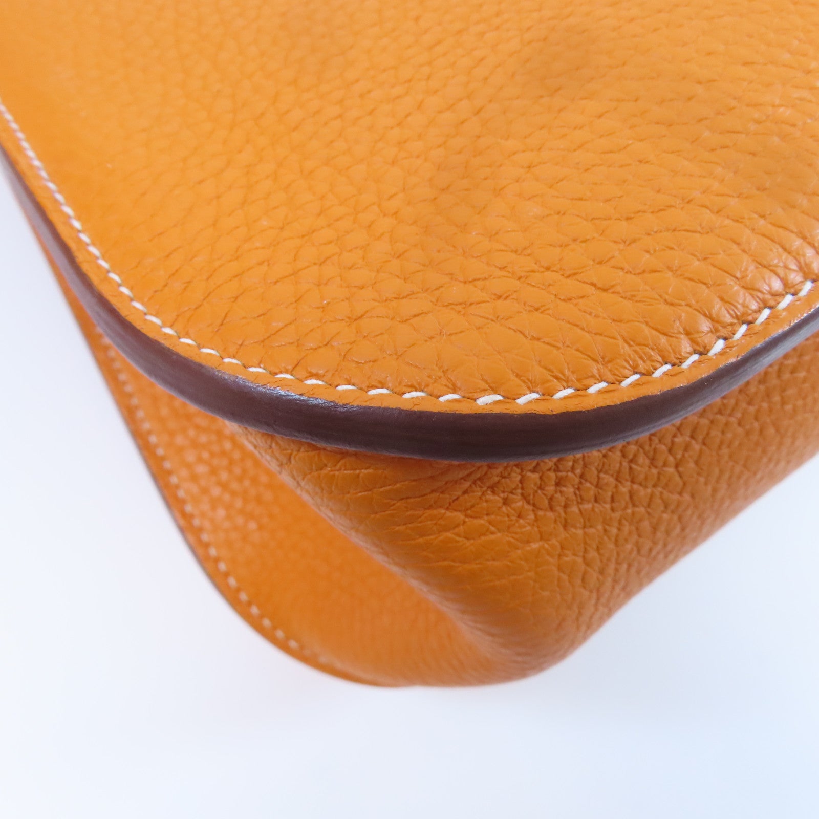 HERMES Clemence皮革Halzan 31銀扣手挽肩背兩用袋橙色