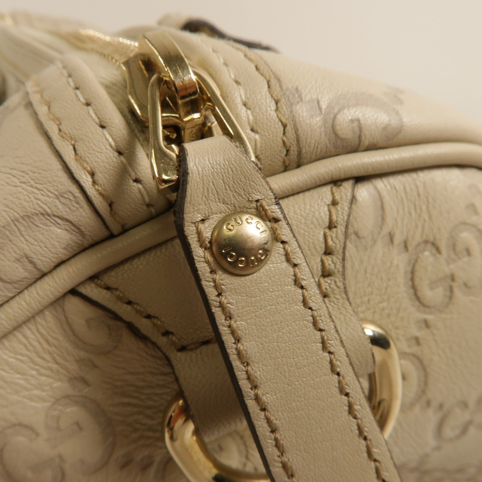 GUCCI GG Boston Bag Calfskin Leather Light Gray