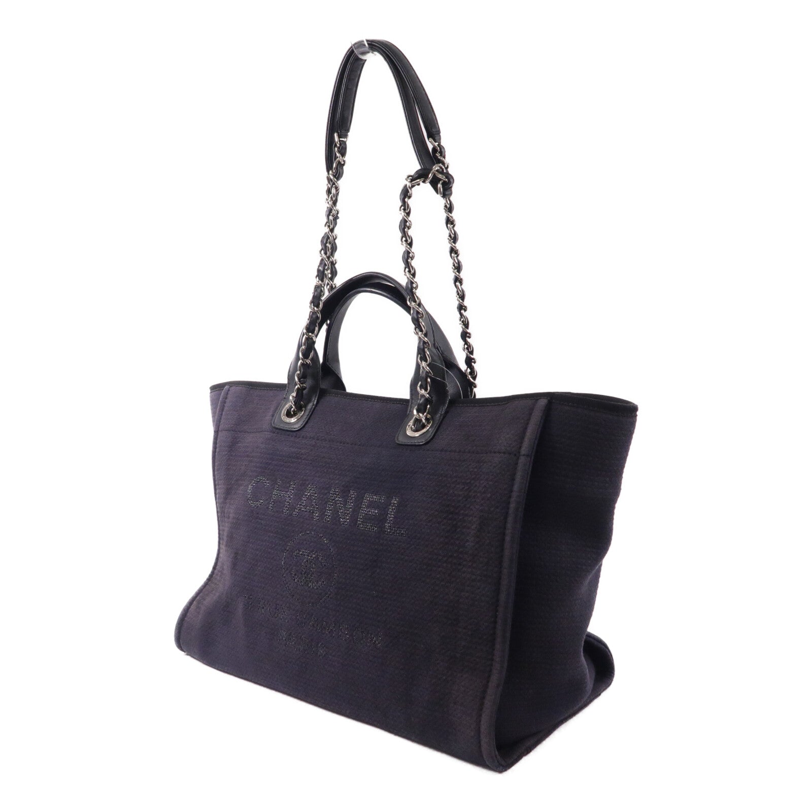CHANEL 帆布Deauville Tote Medium鏈帶手挽肩背兩用袋