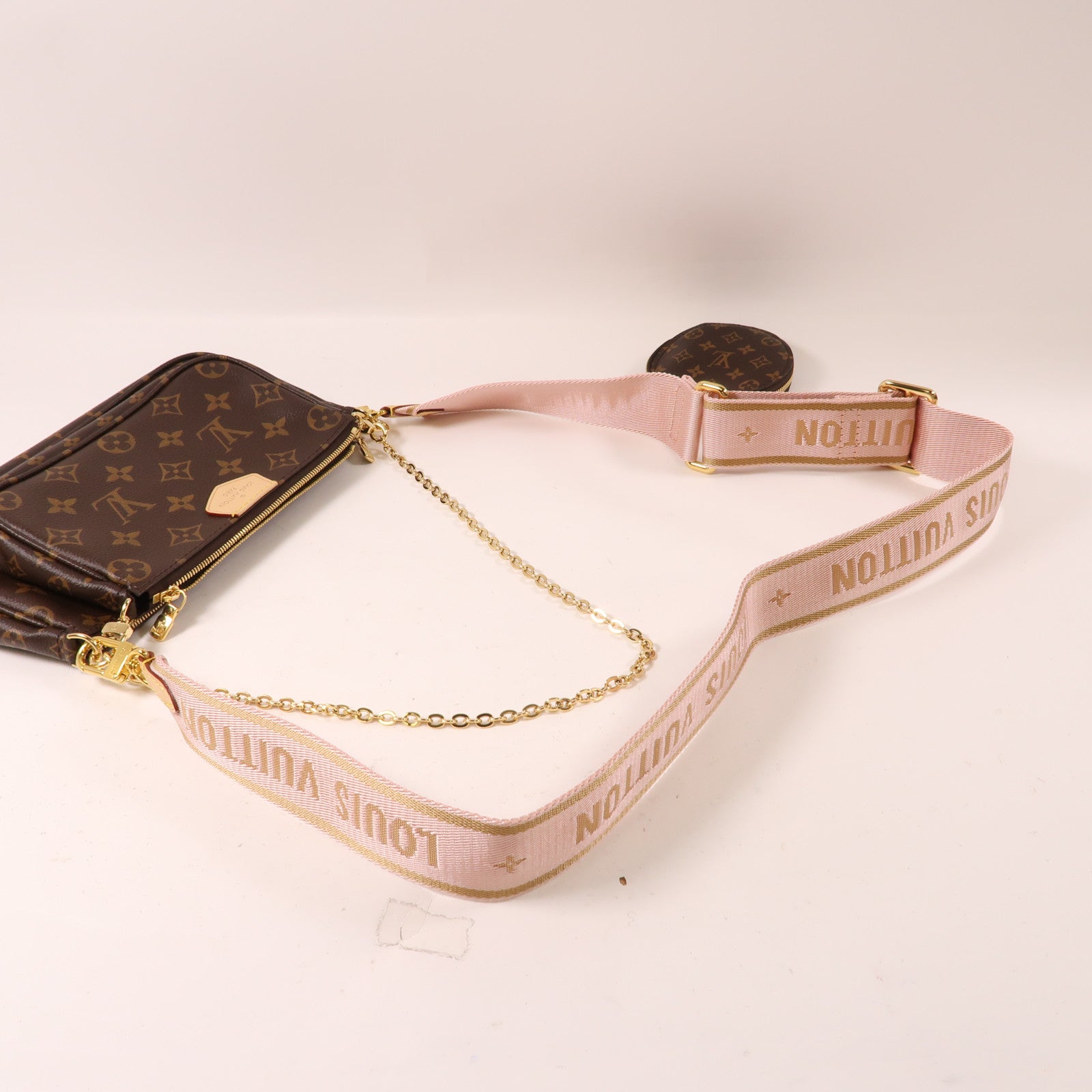 LOUIS VUITTON Monogram Multi Pochette Accessoires金扣手挽肩背兩用袋啡色