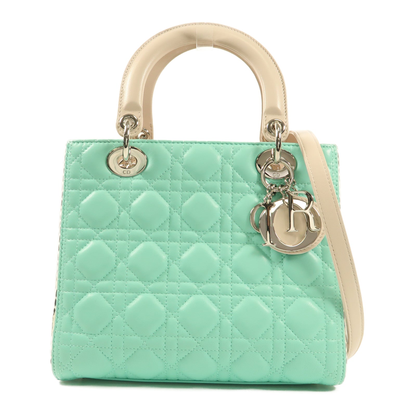 Dior 牛皮皮革Lady Dior Hand Bag銀扣手挽肩背兩用袋