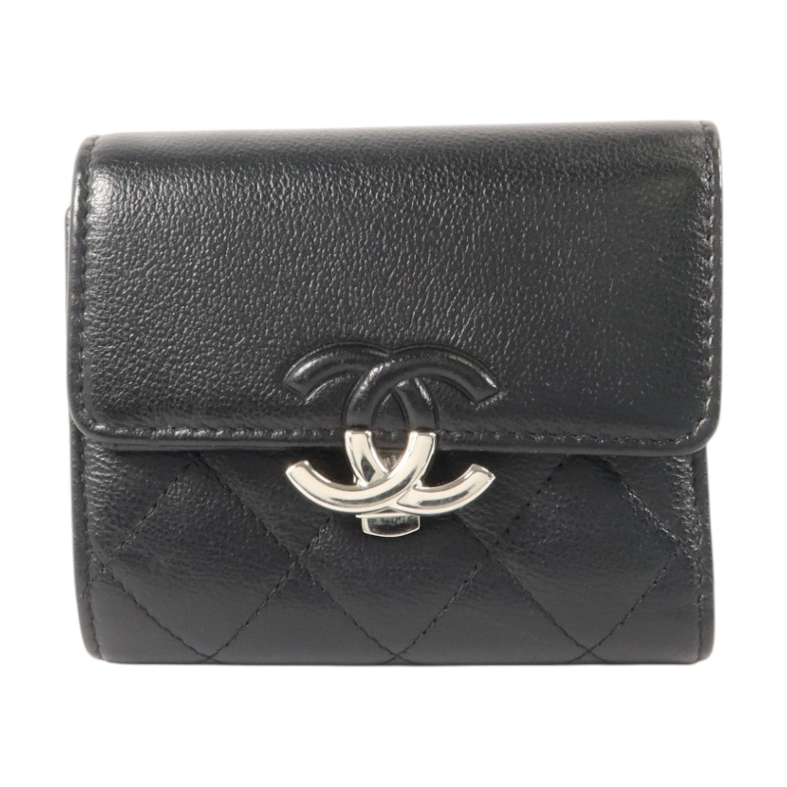 CHANEL 牛皮皮革Trifold Wallet銀扣錢包
