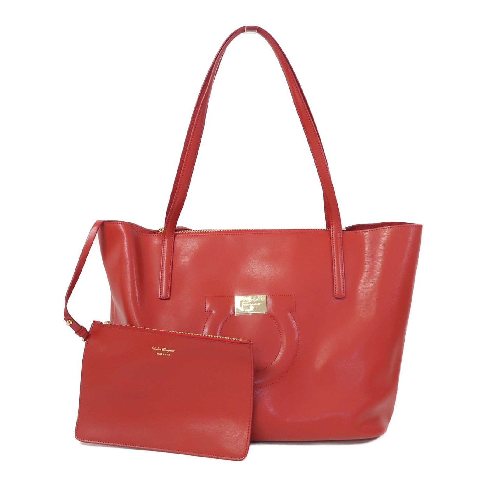 Salvatore Ferragamo 牛皮皮革Tote Bag金扣肩背袋紅色