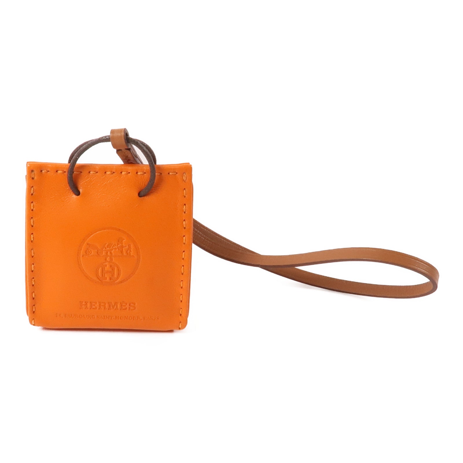 HERMES Swift皮革Shopping Bag Charm掛飾Orange/橙色