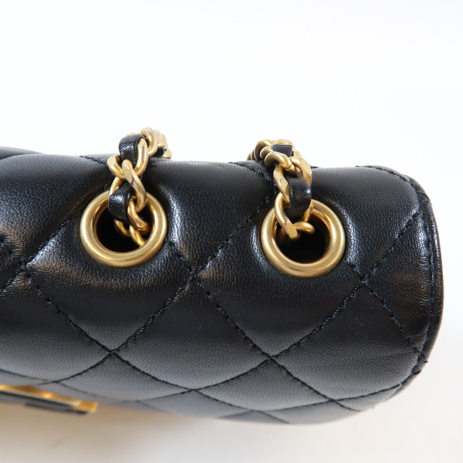 CHANEL 菱格羊皮皮革Double Flap Bag金扣鏈帶肩背袋黑色