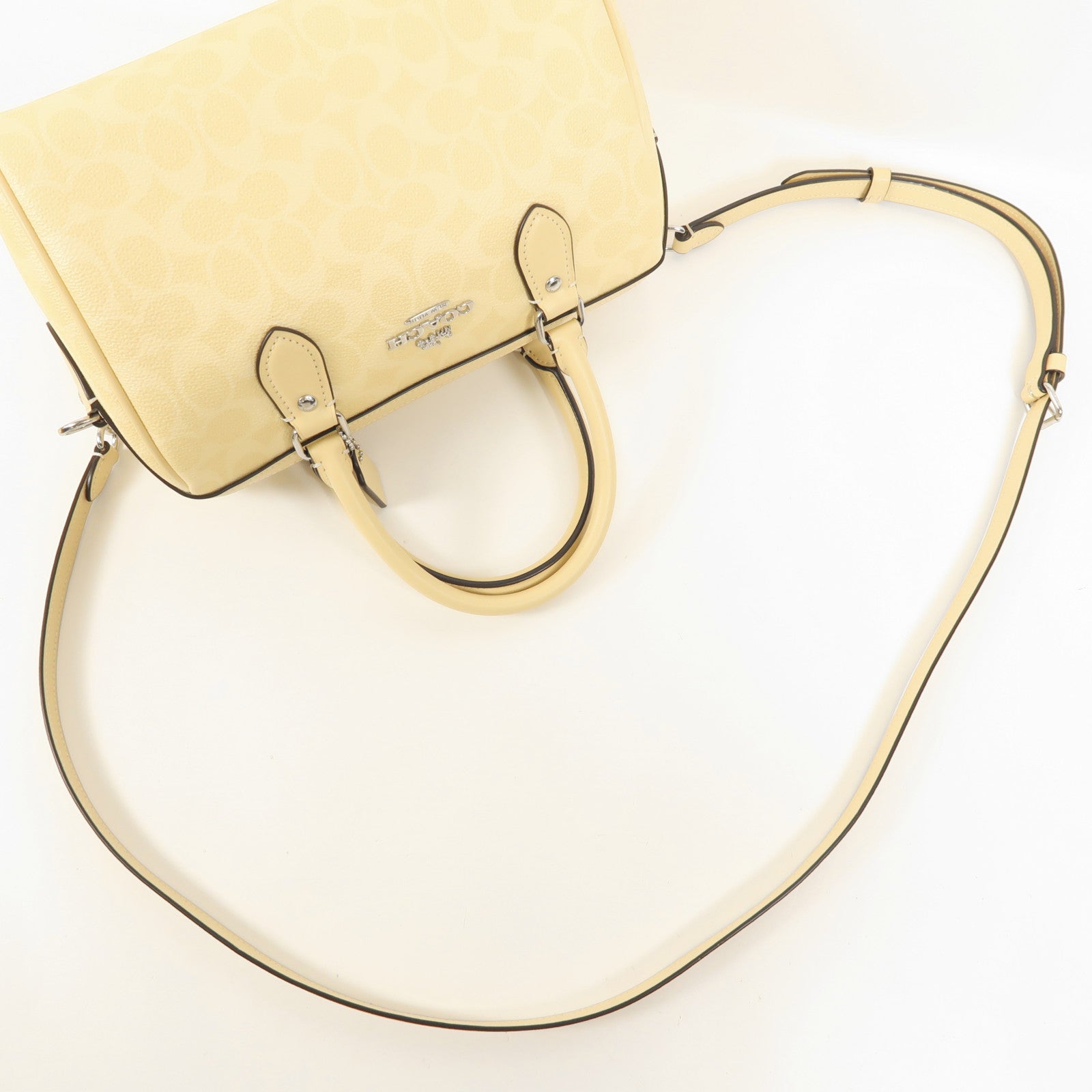 COACH 塗層帆布Boston Bag銀扣手挽肩背兩用袋