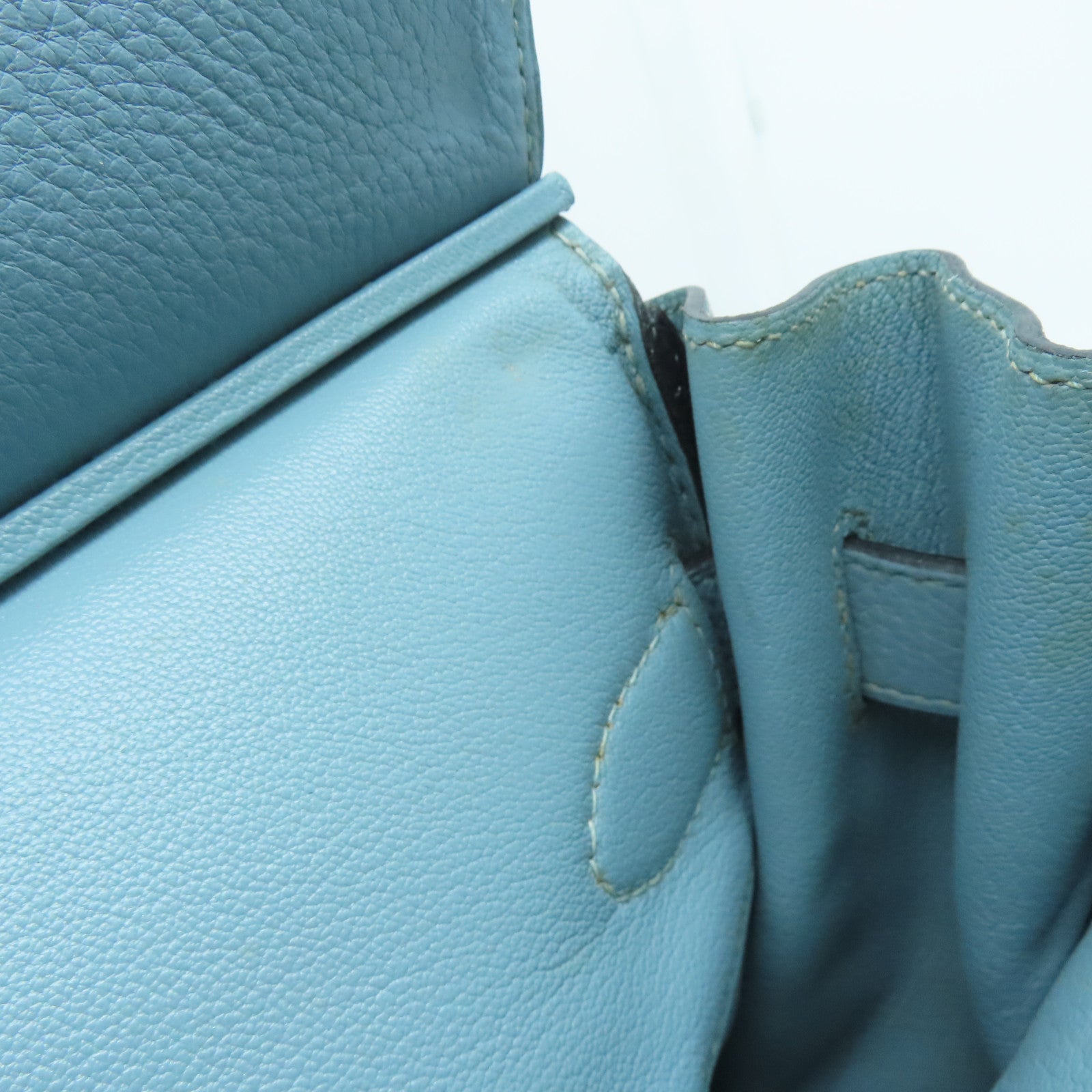 HERMES Clemence皮革Shoulder Birkin银扣手挽袋灰水蓝