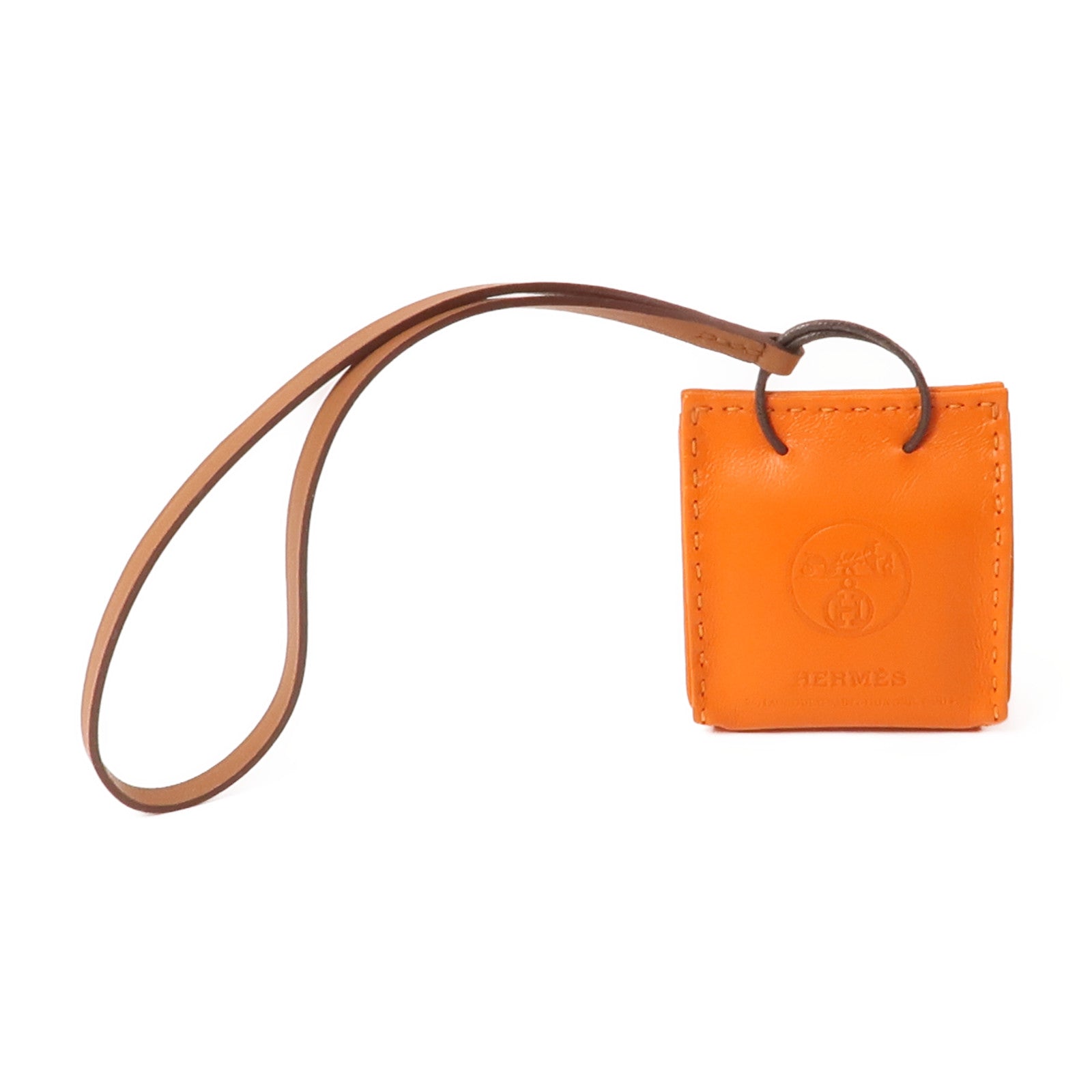 HERMES Swift皮革Shopping Bag Charm掛飾Orange/橙色