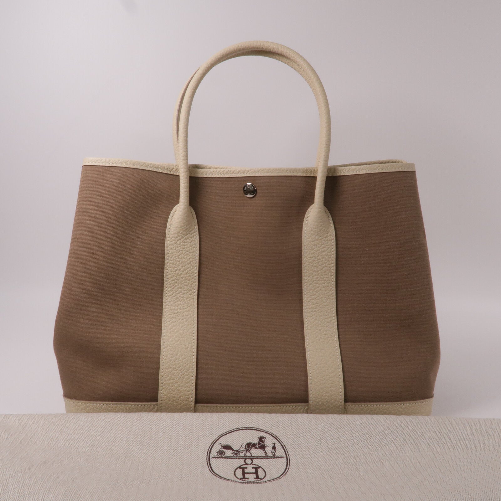 HERMES Toile H帆布Garden Party PM手挽袋Etoupe/Nata