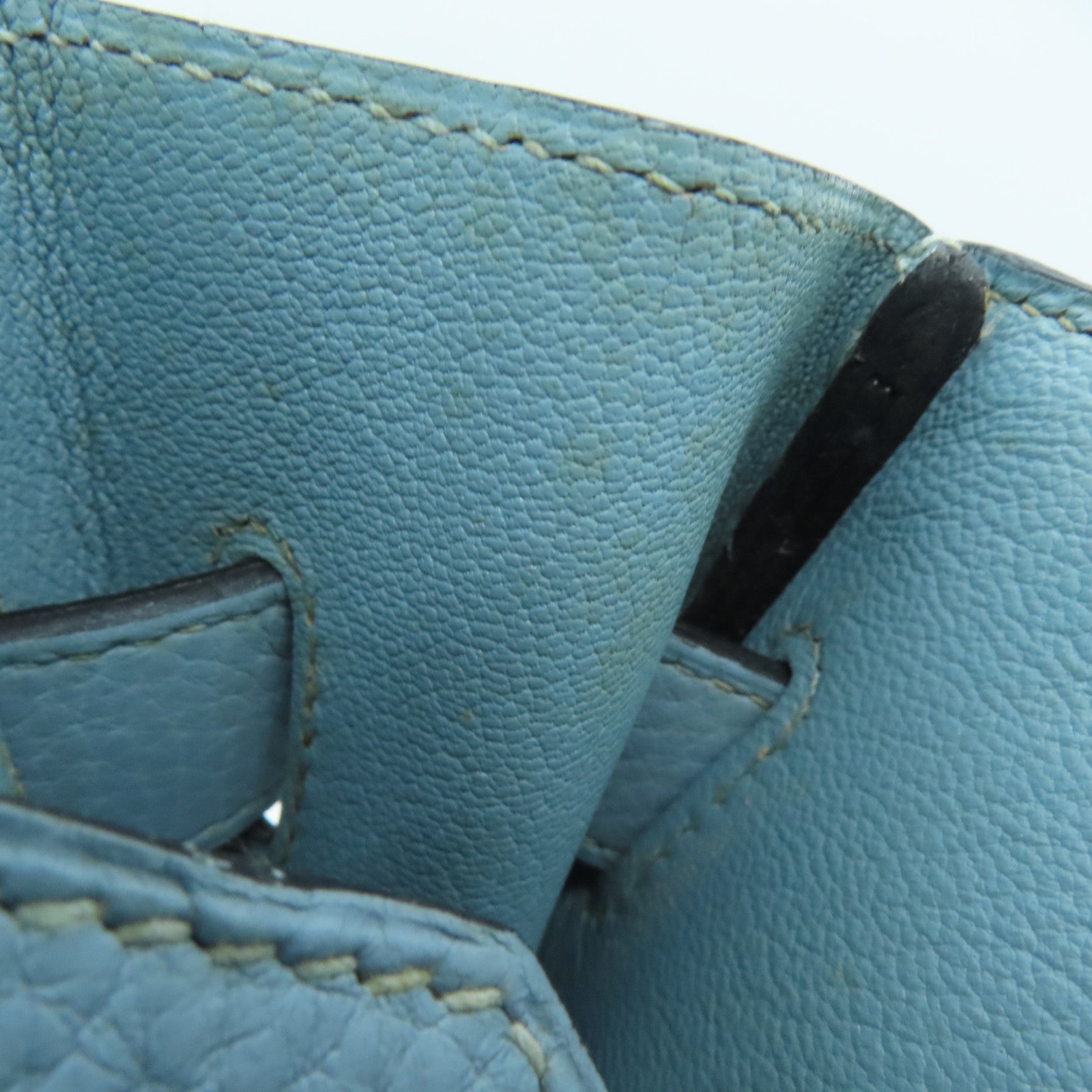 HERMES Clemence皮革Shoulder Birkin银扣手挽袋灰水蓝