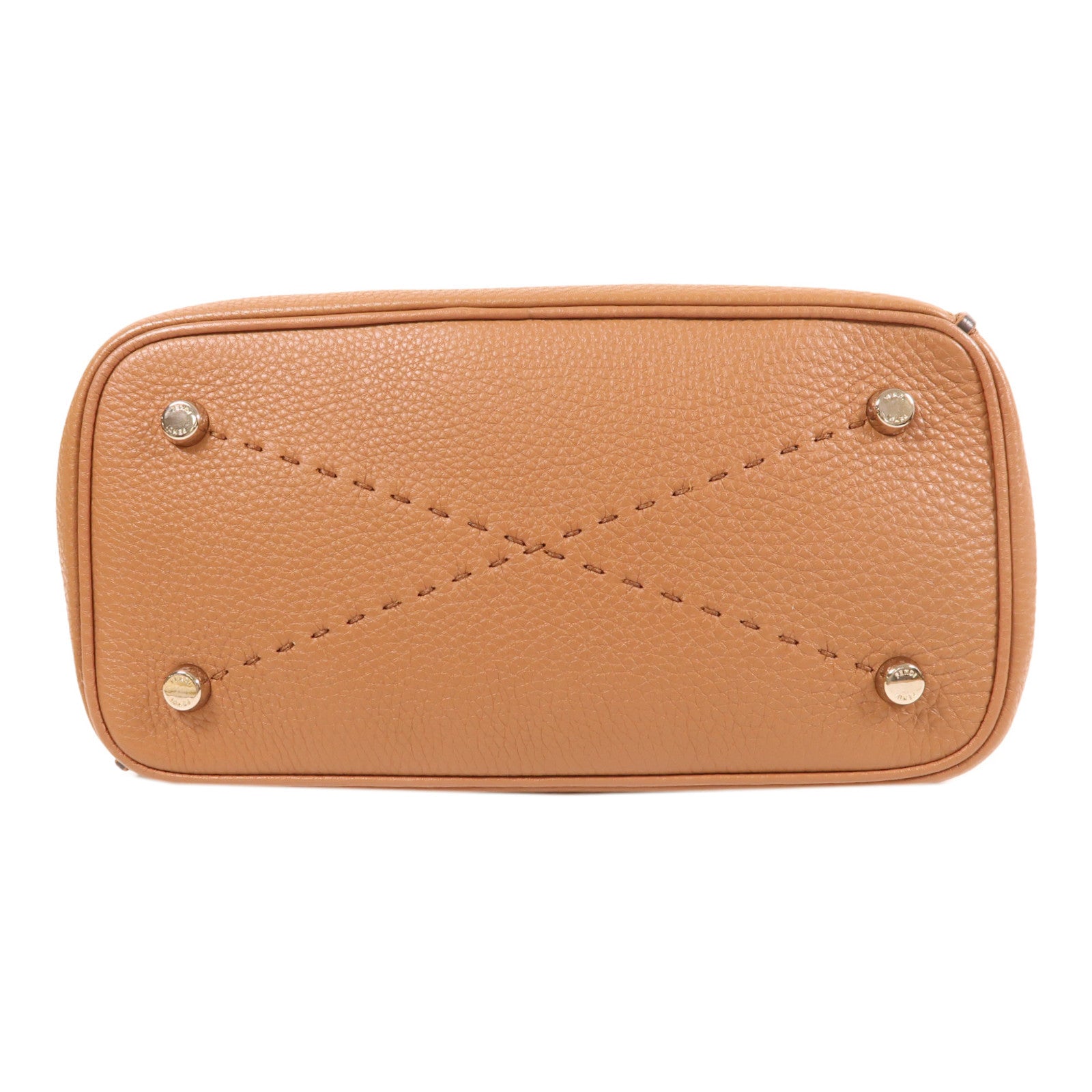FENDI 牛皮皮革Shoulder Bag銀扣手挽肩背兩用袋棕色