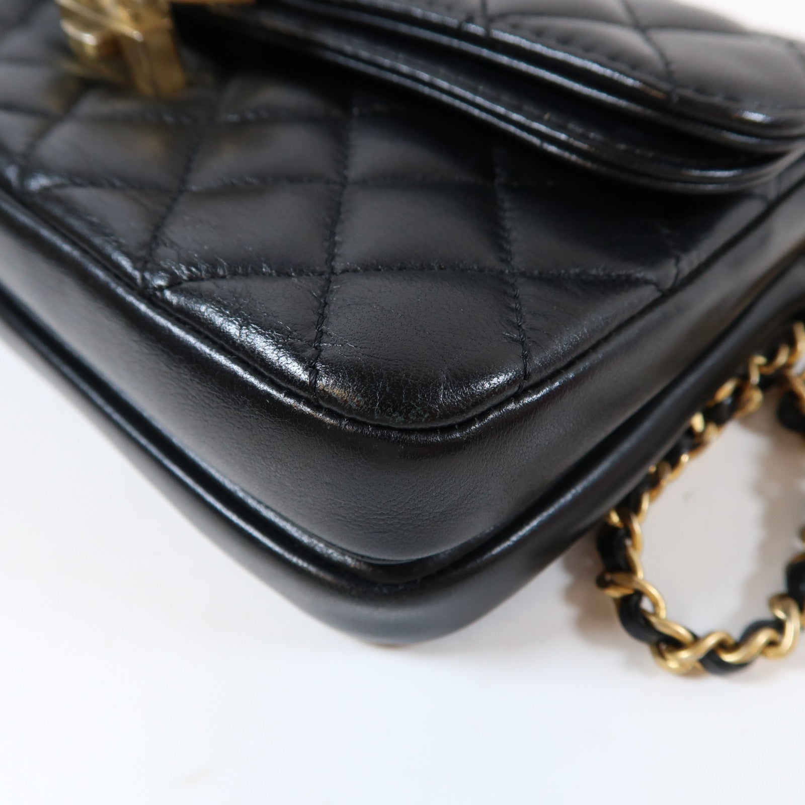 CHANEL 菱格羊皮皮革Double Flap Bag金扣鏈帶肩背袋黑色