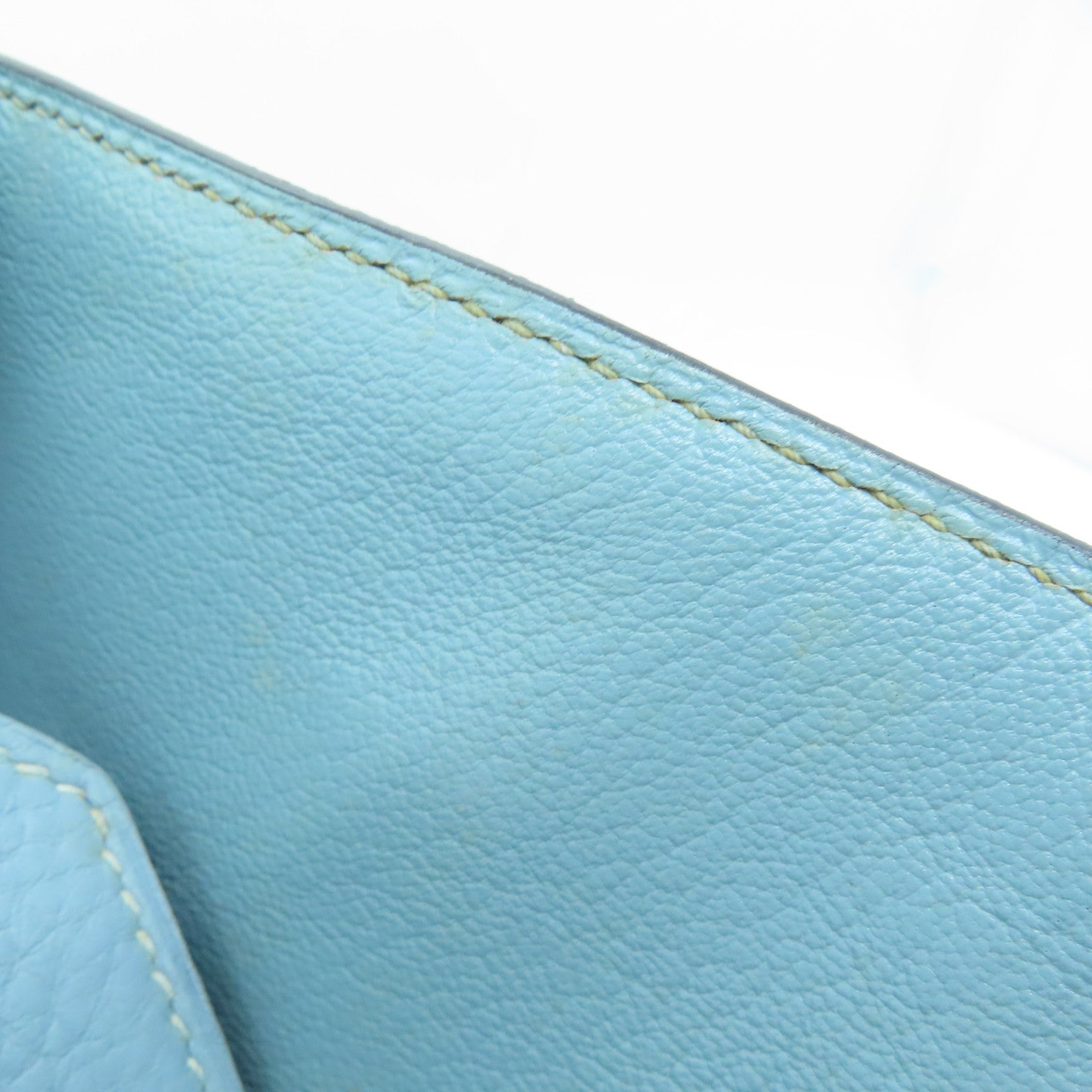 HERMES Clemence皮革Shoulder Birkin银扣手挽袋灰水蓝