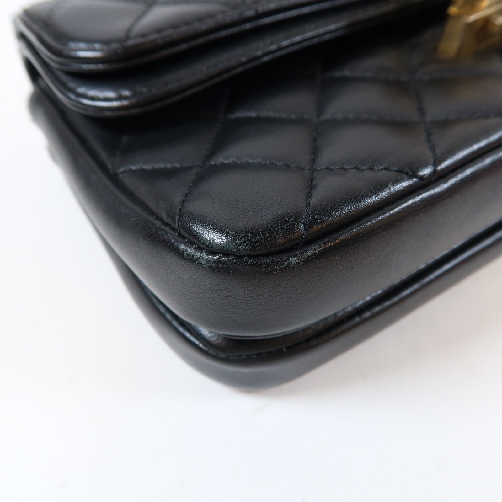 CHANEL 菱格羊皮皮革Double Flap Bag金扣鏈帶肩背袋黑色