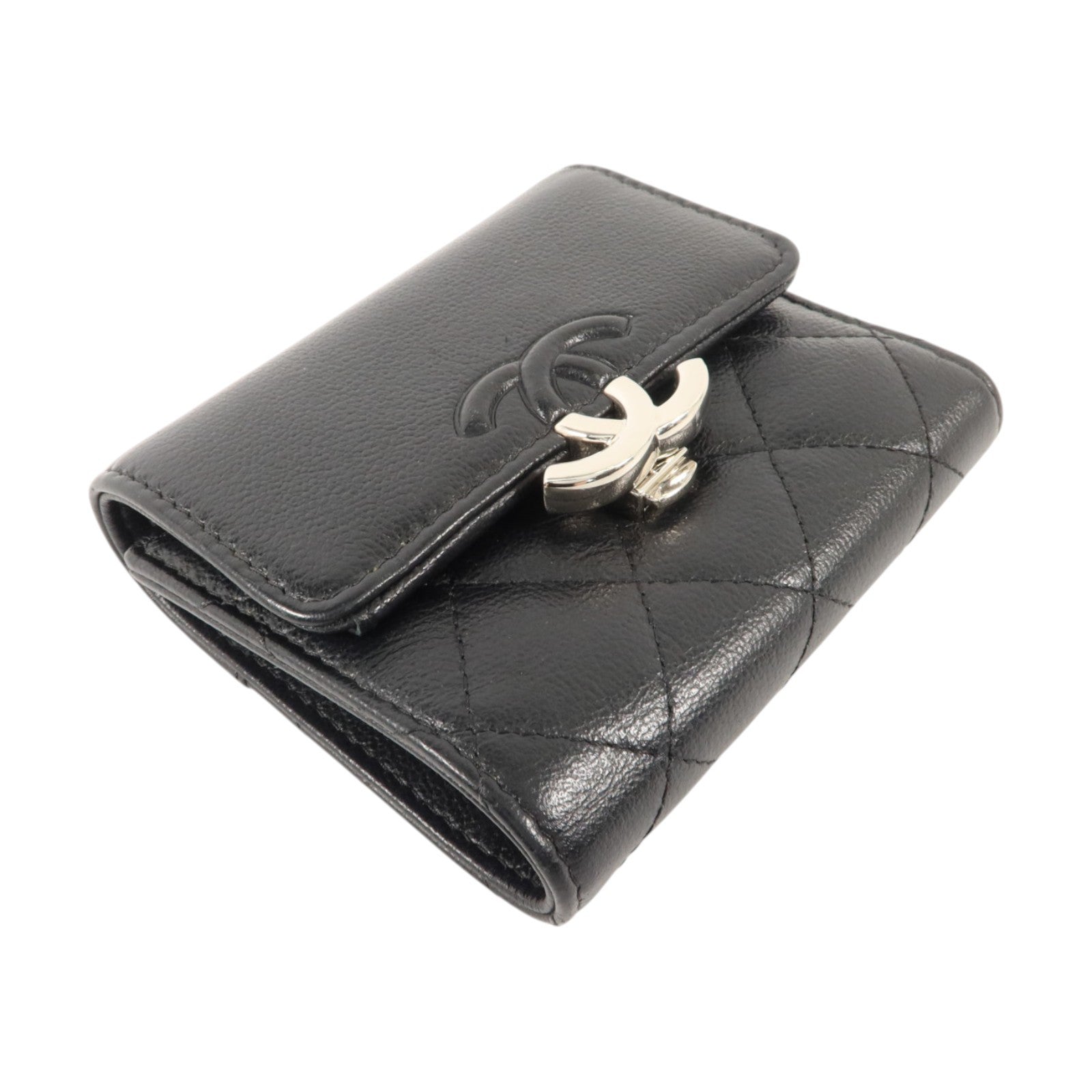 CHANEL 牛皮皮革Trifold Wallet銀扣錢包