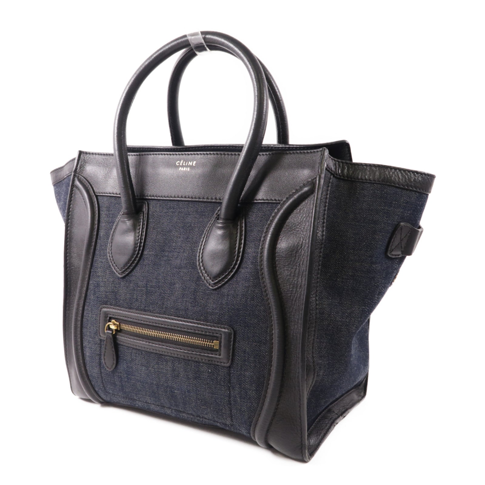 CELINE GHW Tote Bag Denim/Leather Navy