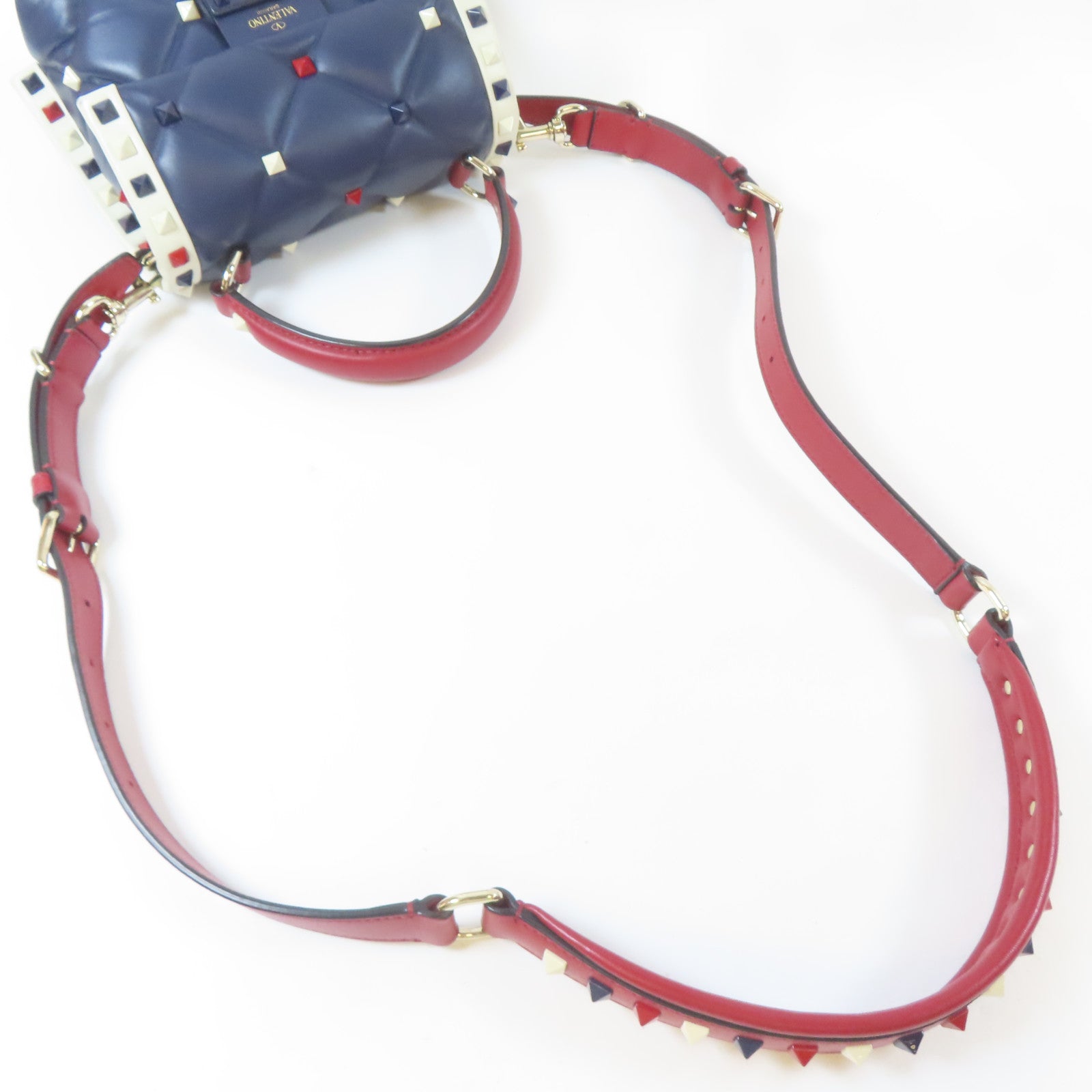 Valentino 牛皮皮革2 Way Shoulder Bag銀扣手挽肩背兩用袋藍色/紅色/白色