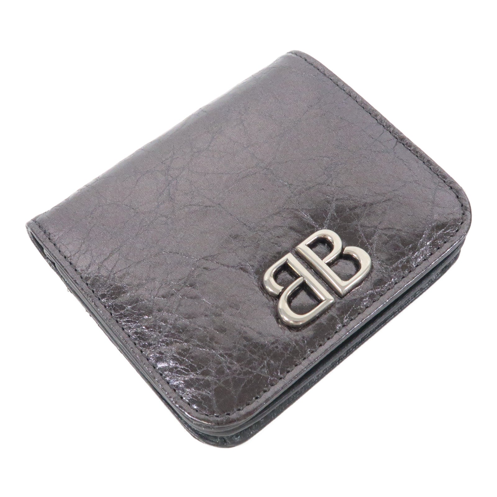 BALENCIAGA 牛皮皮革Wallet銀扣錢包銀灰色