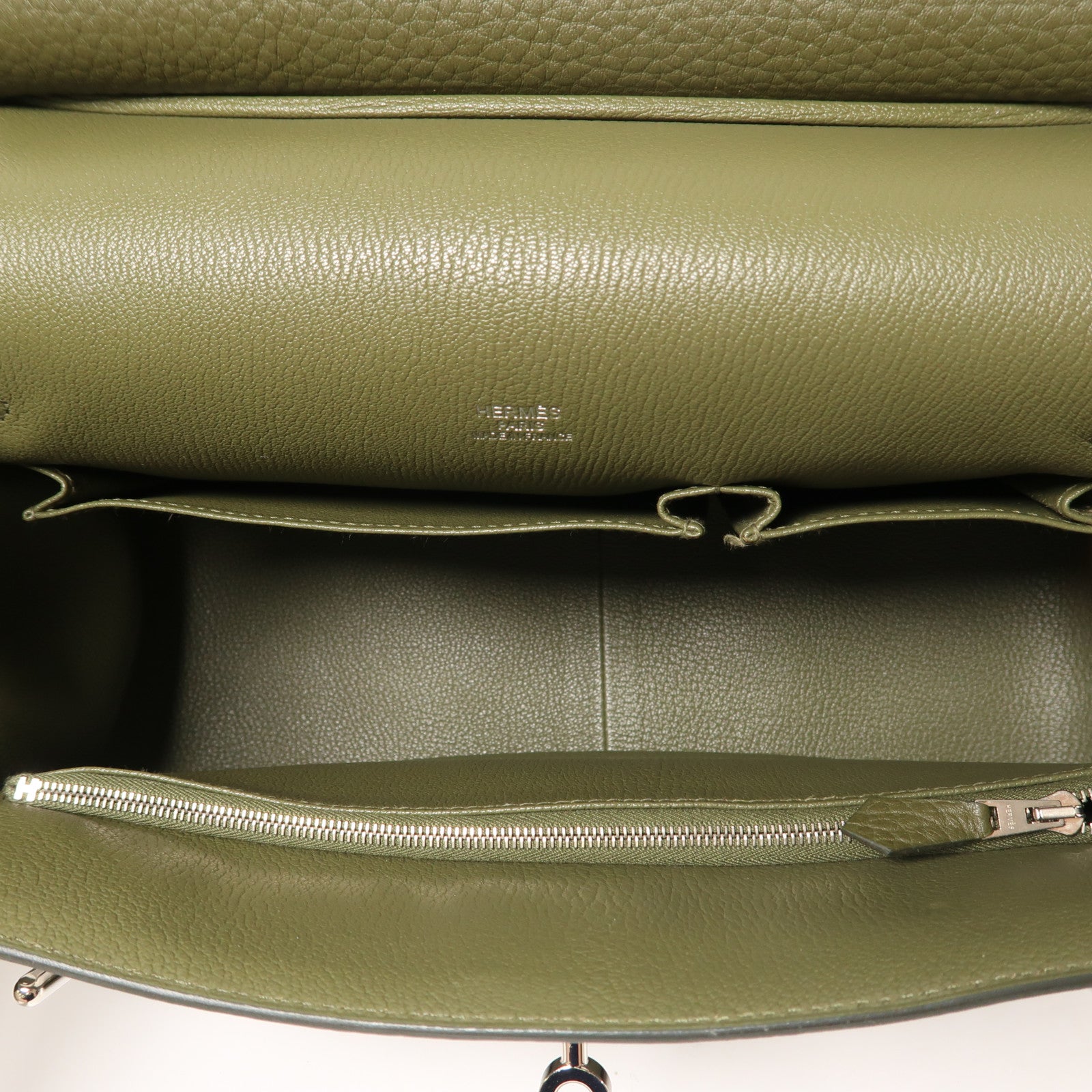 HERMES Clemence皮革Jypesiere 34銀扣肩背袋Vert Verone