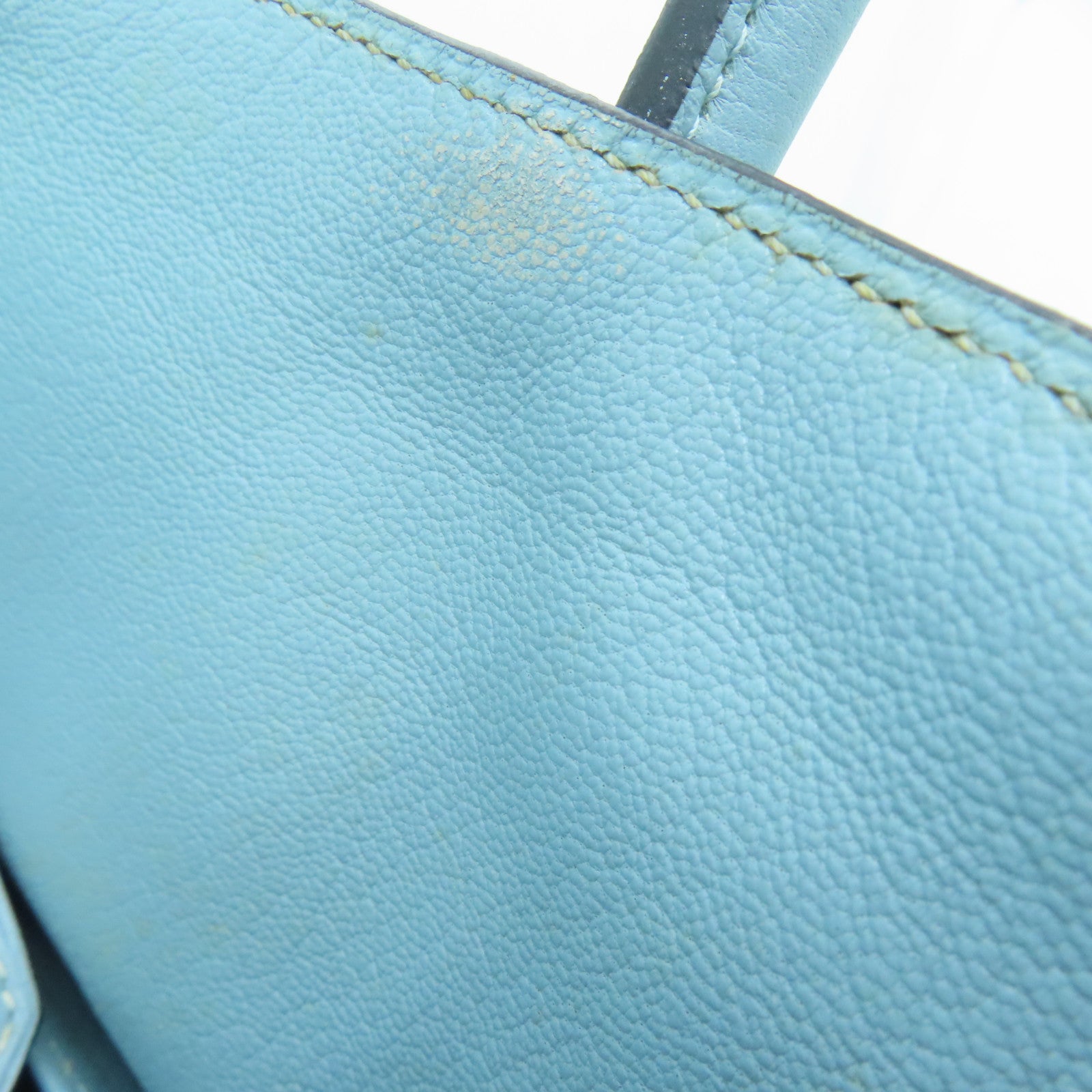 HERMES Clemence皮革Shoulder Birkin银扣手挽袋灰水蓝