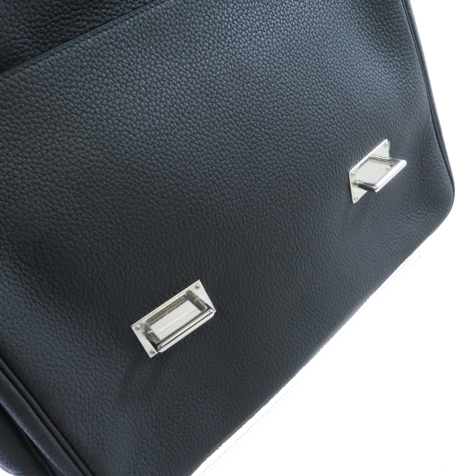 HERMES 【激減優惠】Clemence皮革Steve Meeting II 35 2Way Shoulder Bag銀扣手挽肩背兩用袋8P Plomb/鉛灰色