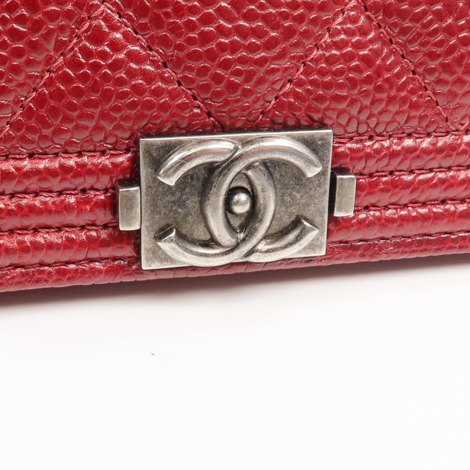 CHANEL 牛皮皮革Boy Long Wallet銀扣長錢包