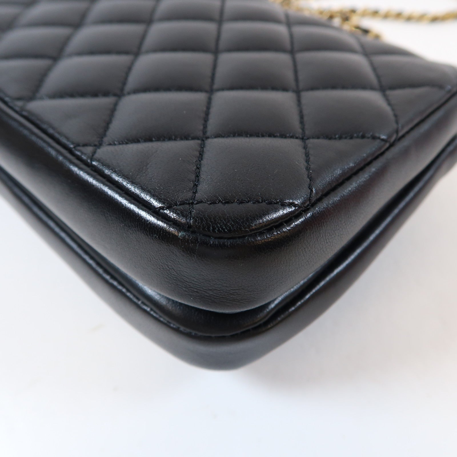 CHANEL 菱格羊皮皮革Double Flap Bag金扣鏈帶肩背袋黑色