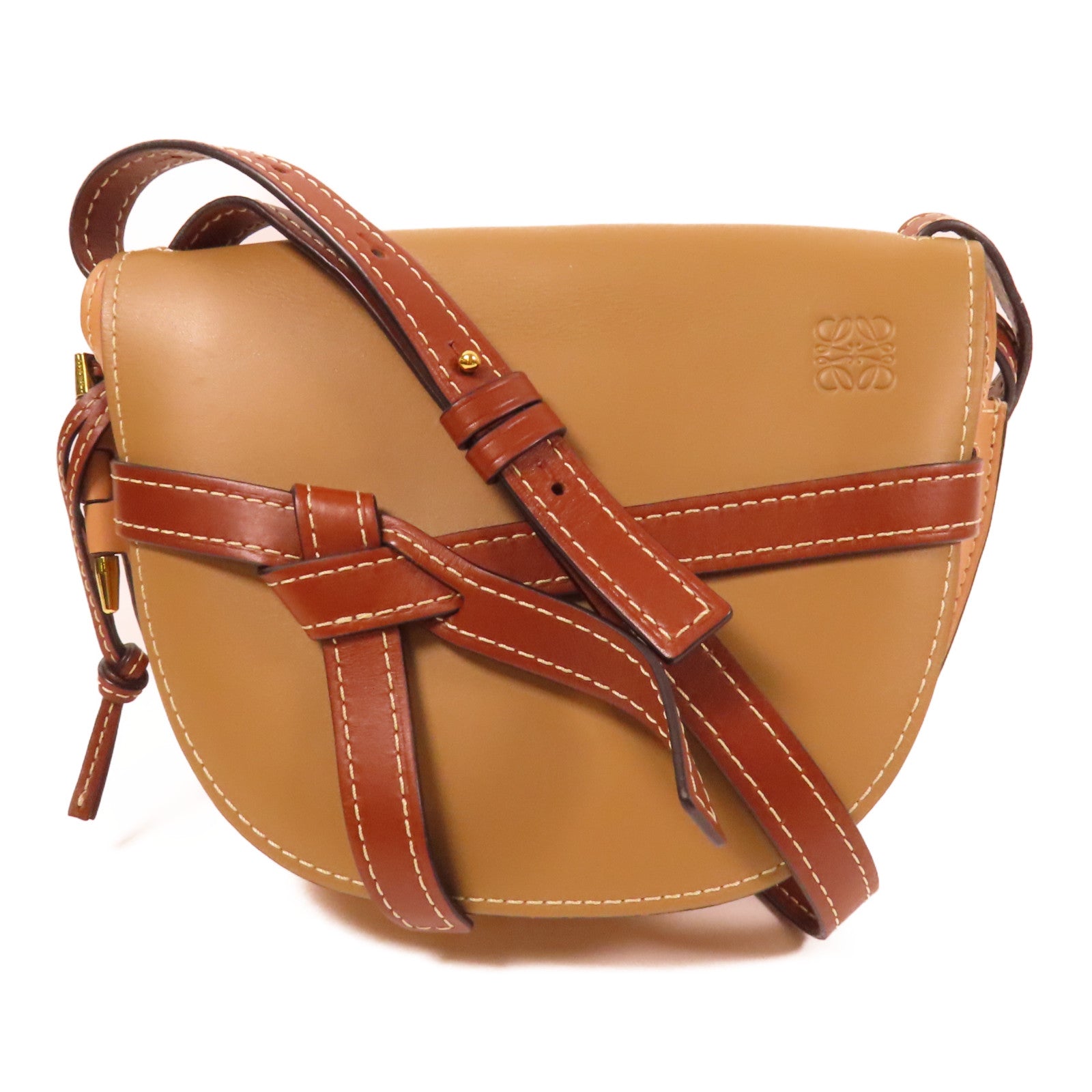LOEWE 牛皮皮革Gate Bag金扣肩背袋啡色