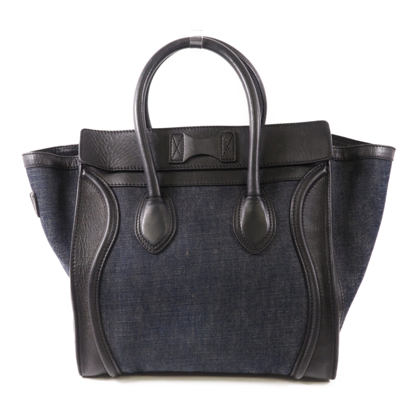 CELINE 牛仔布/皮革Mini Luggage金扣手挽袋