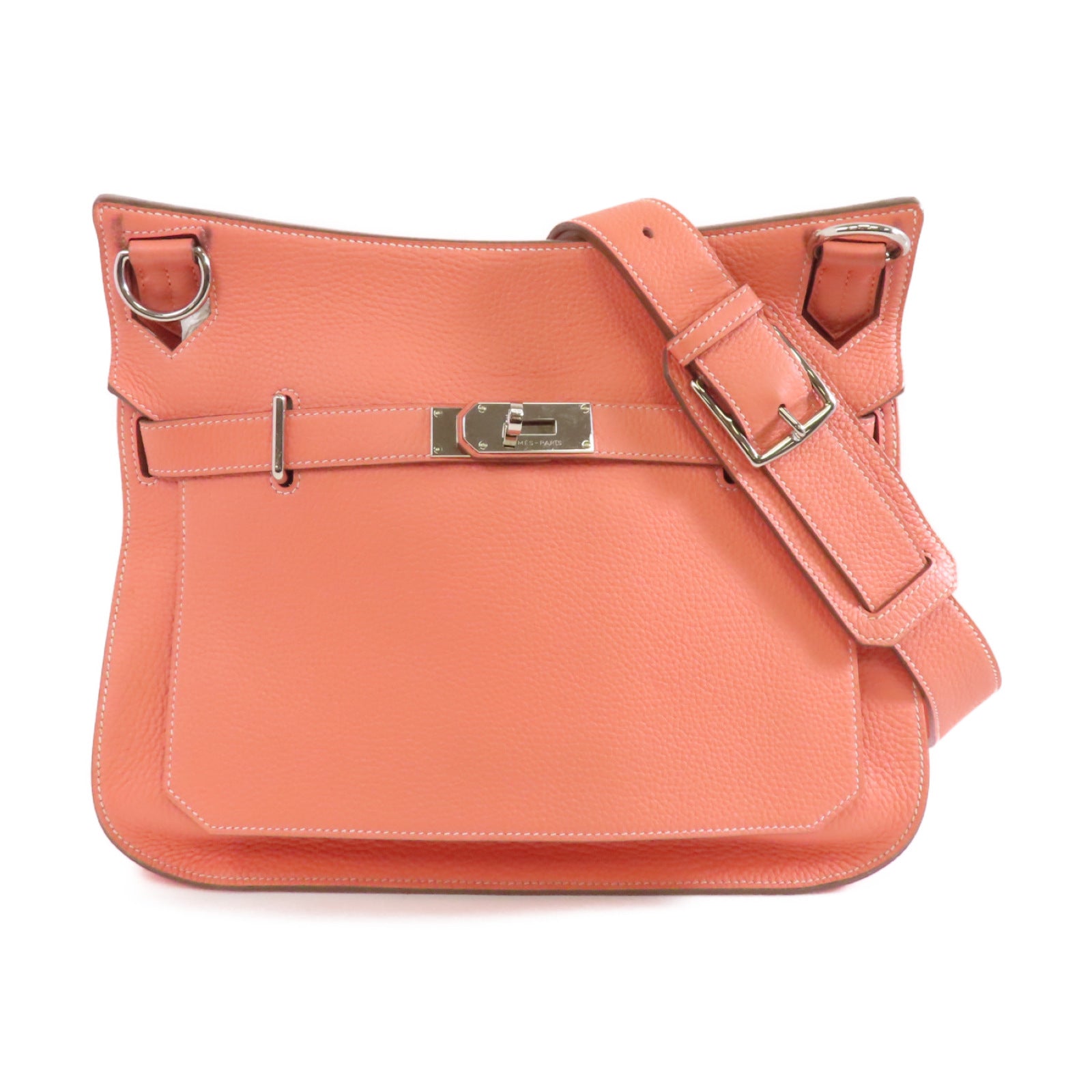 HERMES Clemence皮革Jypsiere 34銀扣肩背袋Crevette/粉紅色