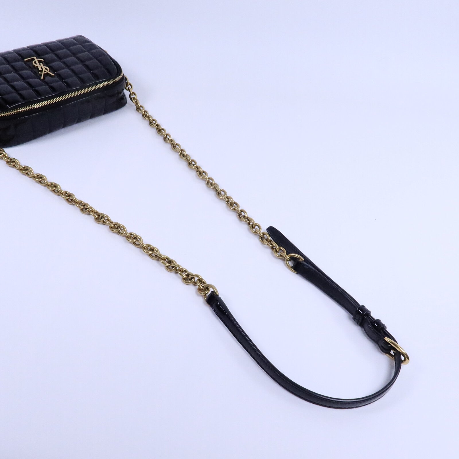 SAINT LAURENT 漆皮皮革Mini Cassandre Camera Bag鏈帶肩背袋