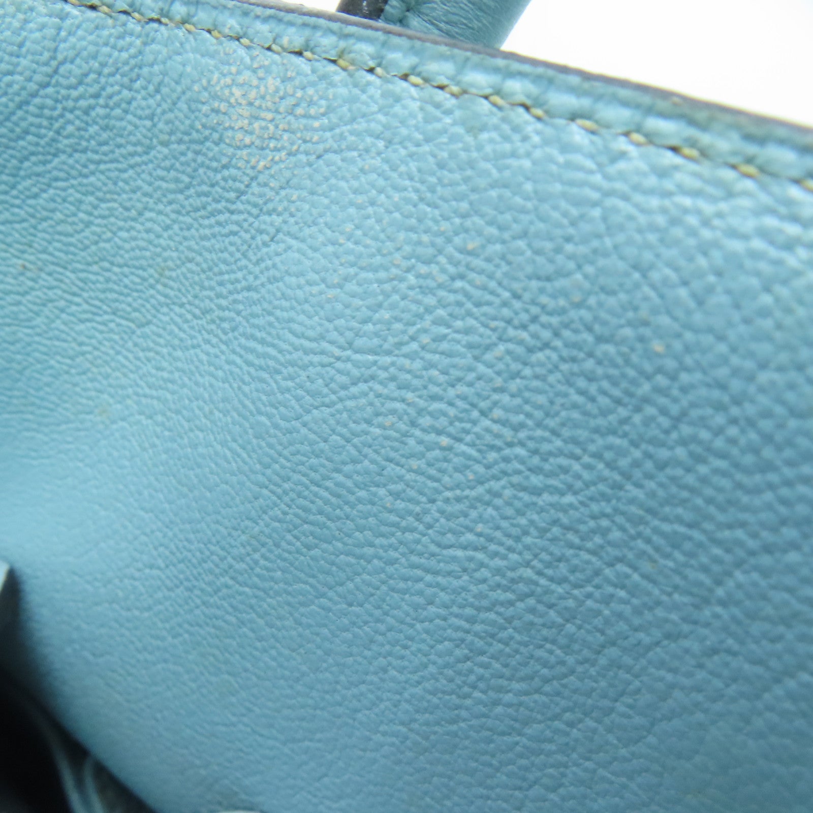 HERMES Clemence皮革Shoulder Birkin银扣手挽袋灰水蓝