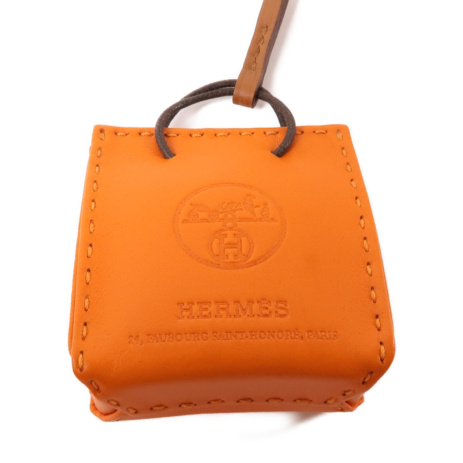HERMES Swift皮革Shopping Bag Charm掛飾Orange/橙色