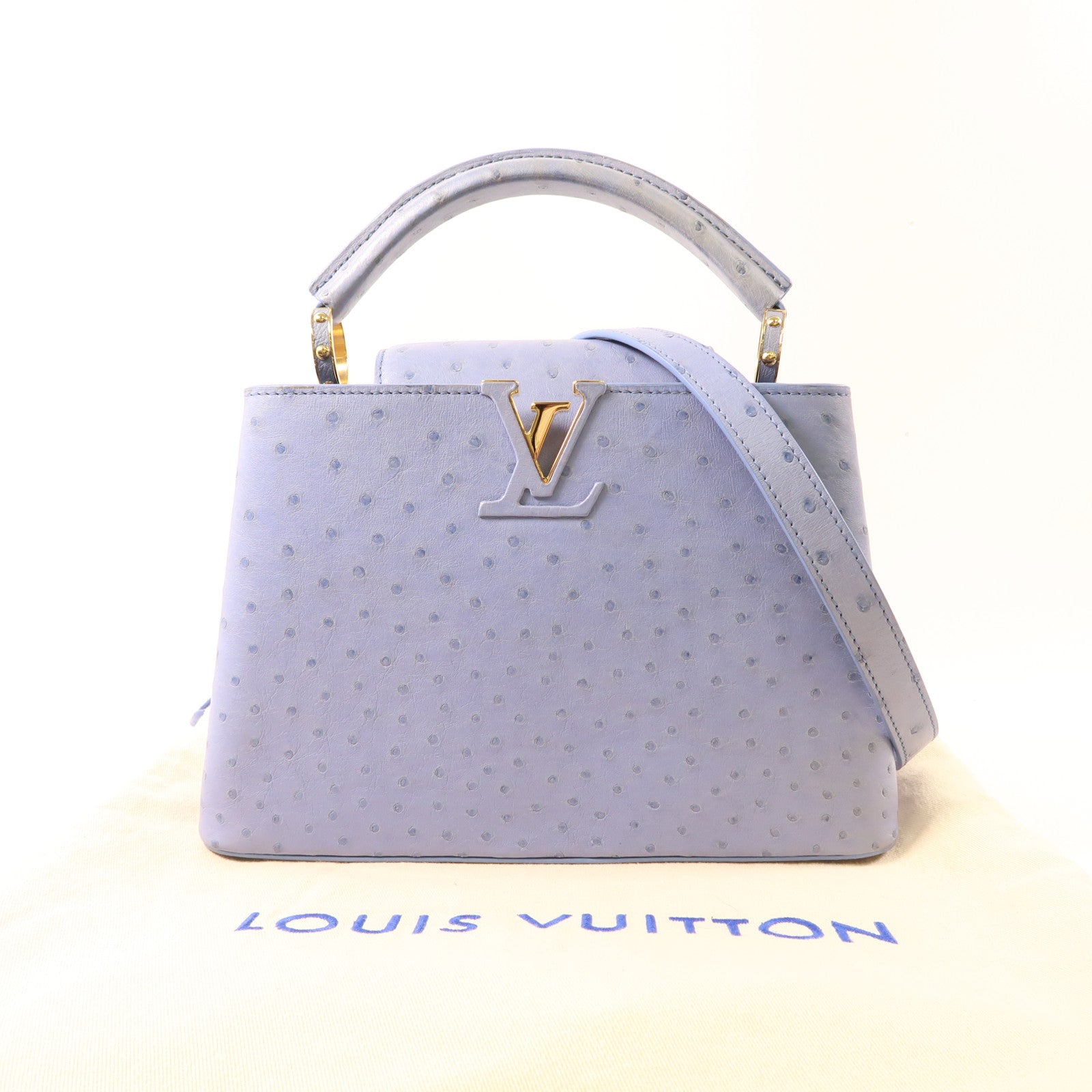 LOUIS VUITTON 鴕鳥皮革Capucines BB金扣手挽肩背兩用袋