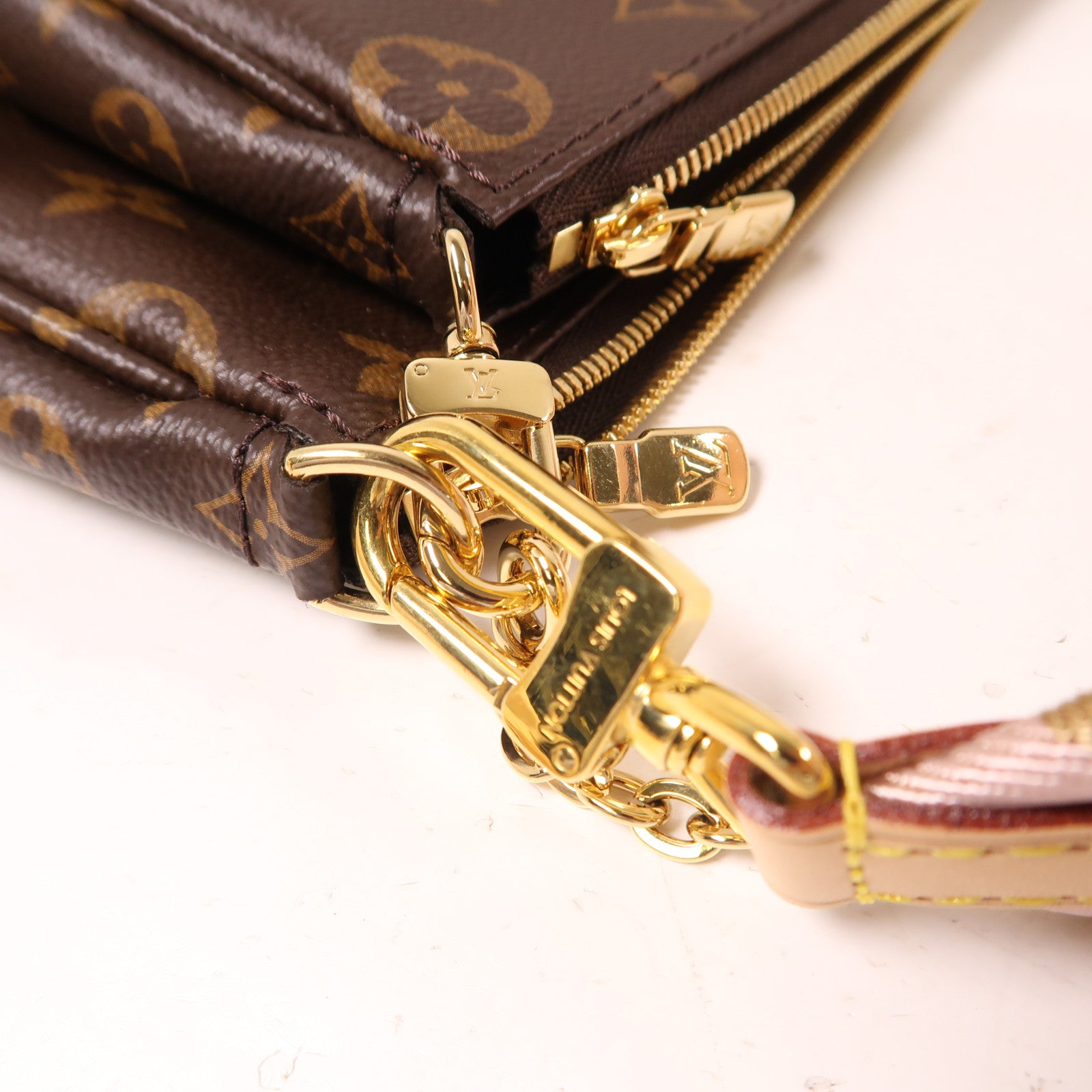 LOUIS VUITTON Monogram Multi Pochette Accessoires金扣手挽肩背兩用袋啡色