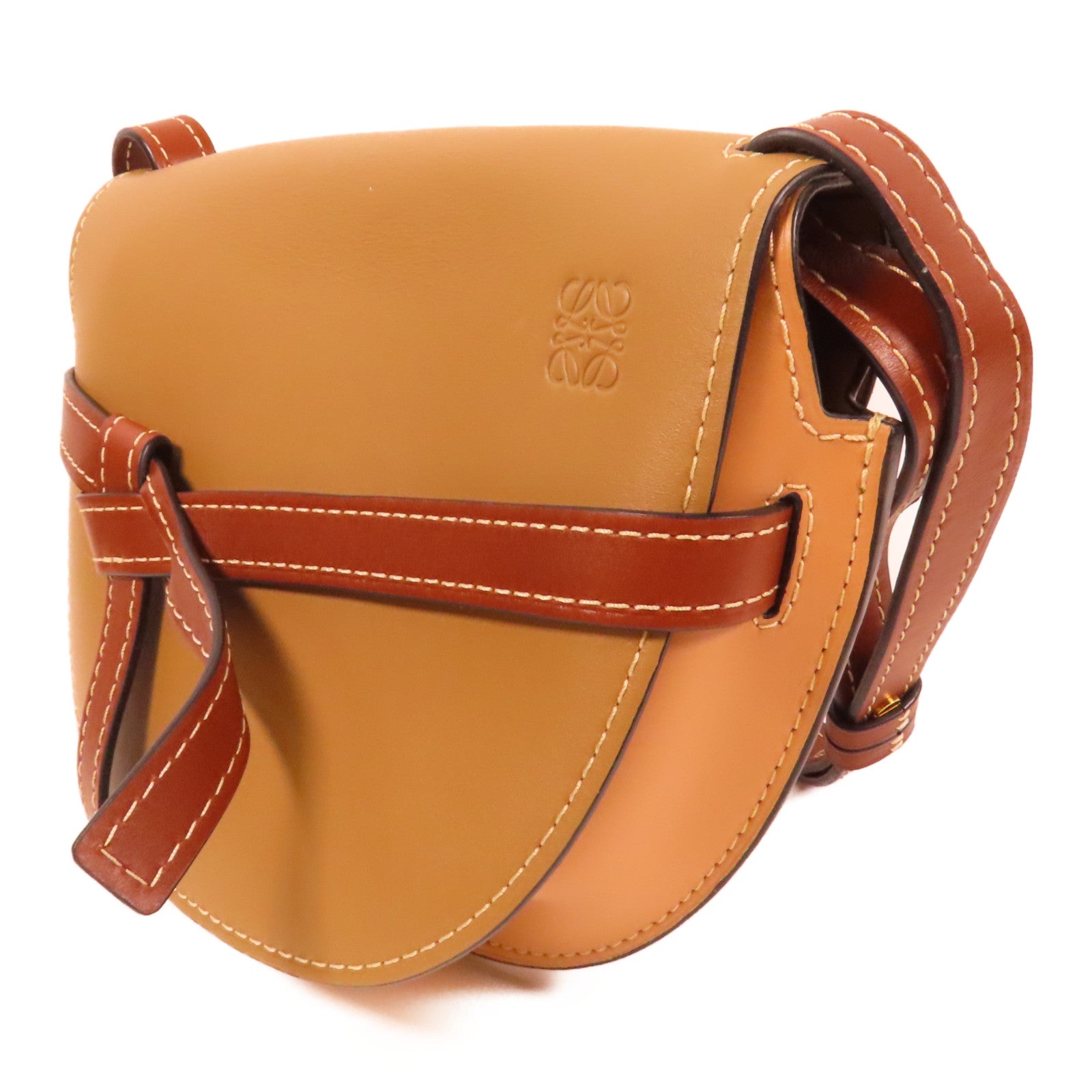 LOEWE 牛皮皮革Gate Bag金扣肩背袋啡色