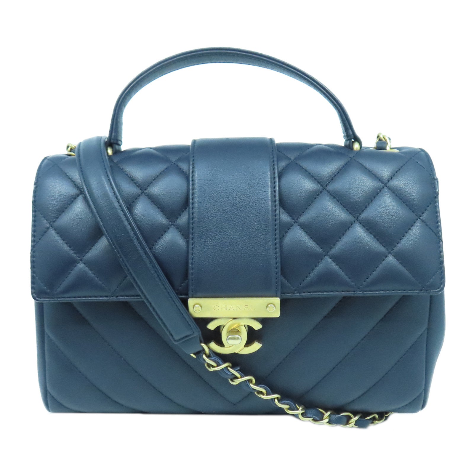 CHANEL 【激減優惠】牛皮皮革In the City金扣手挽肩背兩用袋深藍色