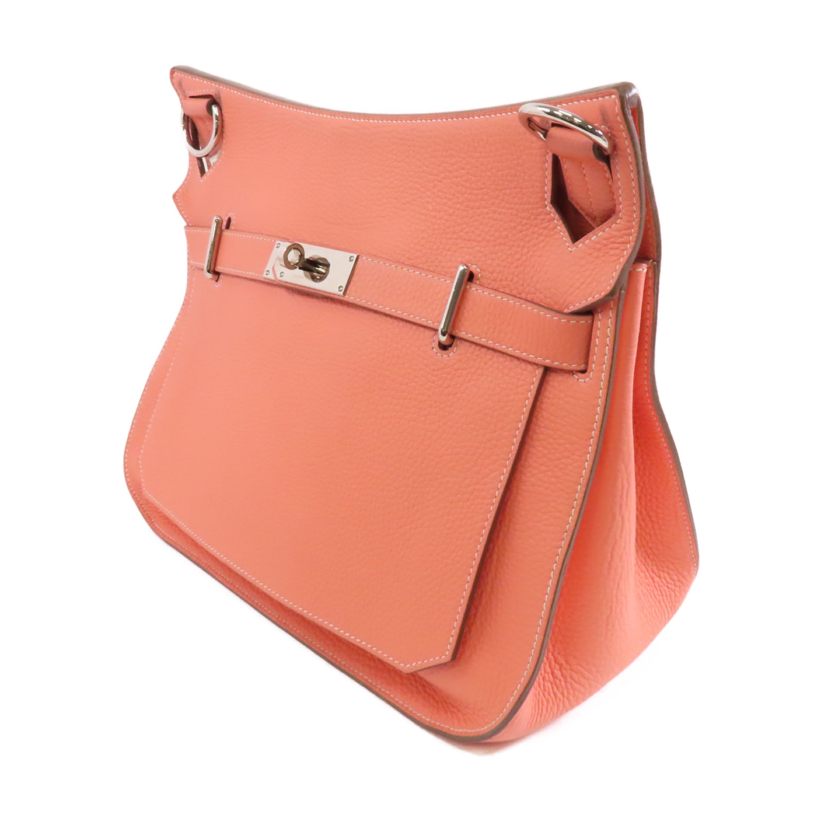 HERMES Clemence皮革Jypsiere 34銀扣肩背袋Crevette/粉紅色