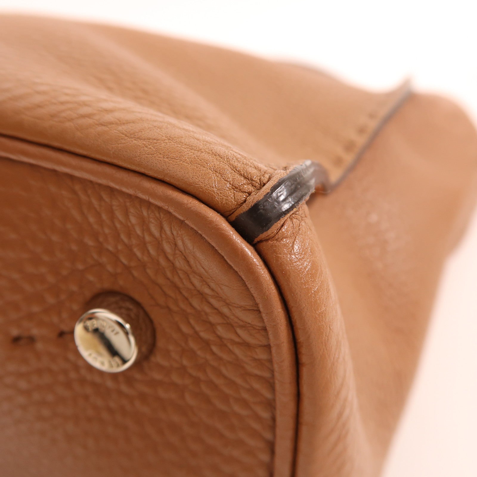 FENDI 牛皮皮革Shoulder Bag銀扣手挽肩背兩用袋棕色