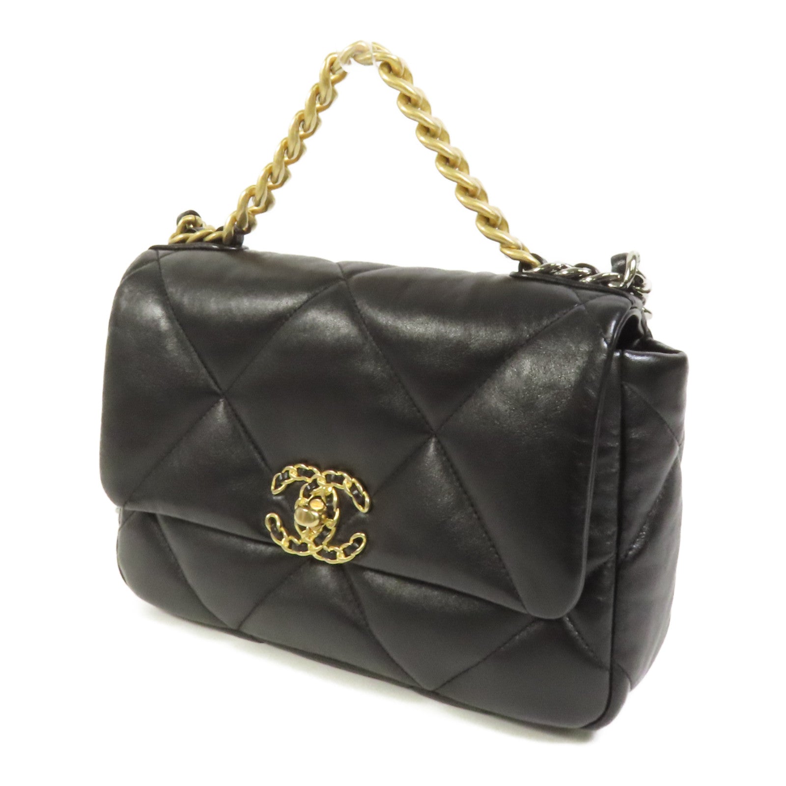 CHANEL 羊皮皮革Chanel 19 Small金扣鏈帶手挽肩背兩用袋