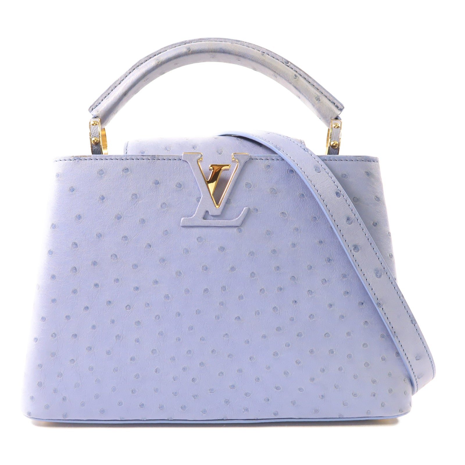 LOUIS VUITTON 鴕鳥皮革Capucines BB金扣手挽肩背兩用袋