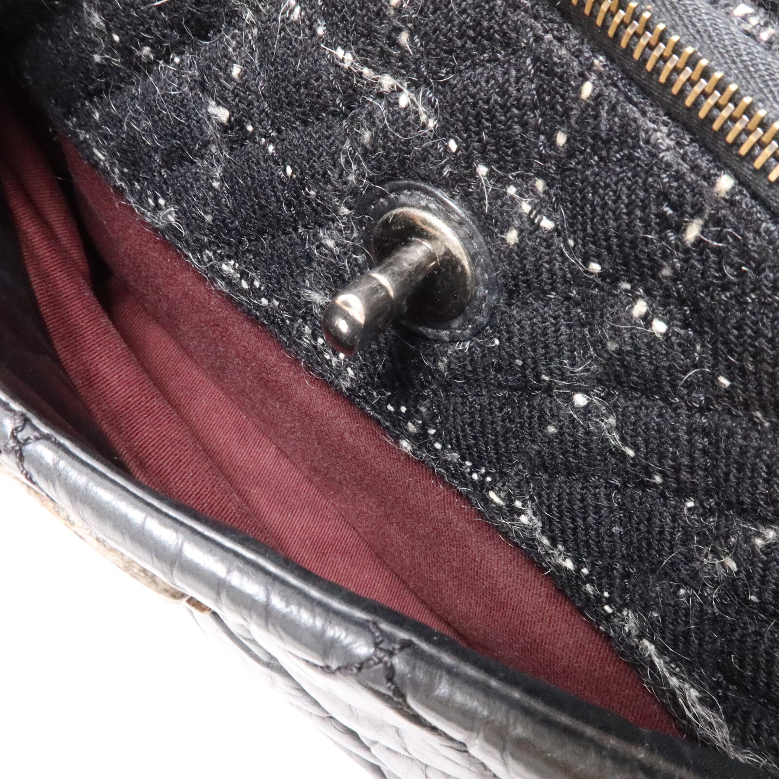 CHANEL 牛皮皮革/Tweed Chain Shoulder鏈帶肩背袋