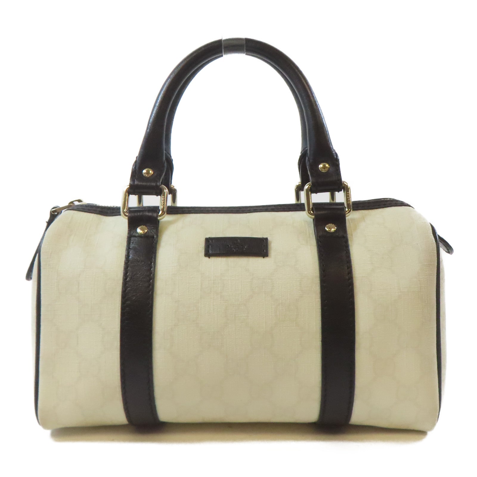 GUCCI 塗層帆布Mini Boston Bag金扣手挽袋白色/黑色