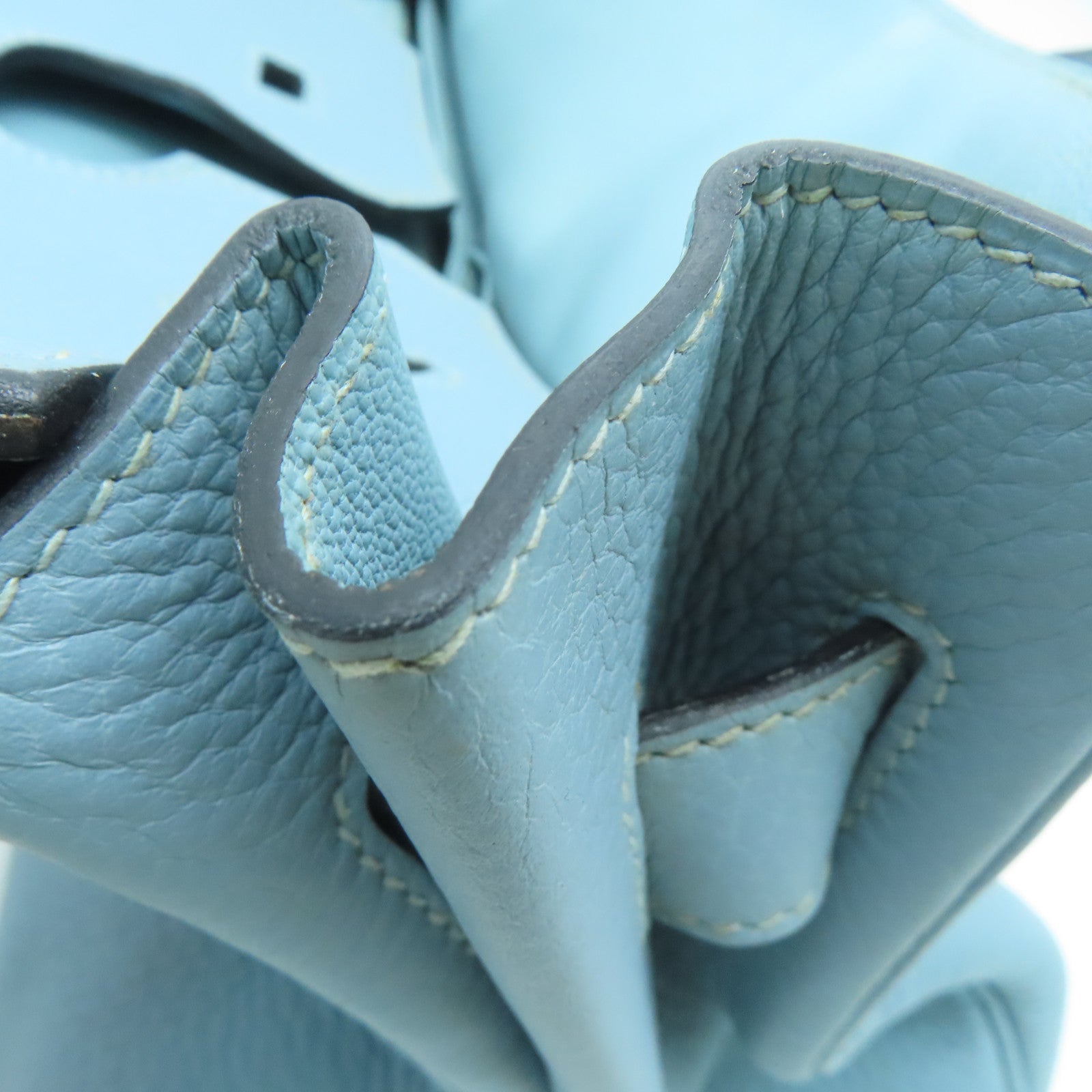 HERMES Clemence皮革Shoulder Birkin银扣手挽袋灰水蓝