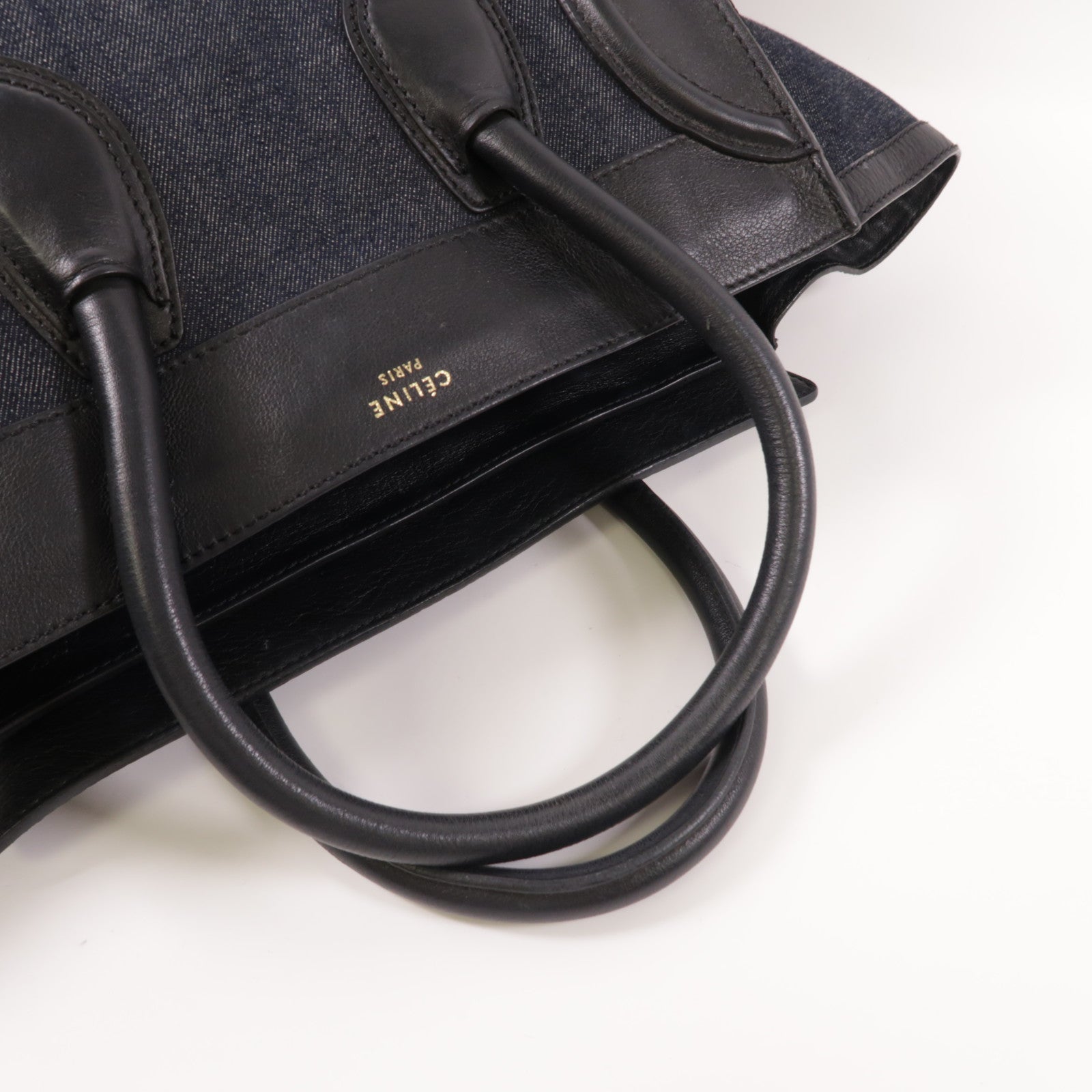 CELINE GHW Tote Bag Denim/Leather Navy
