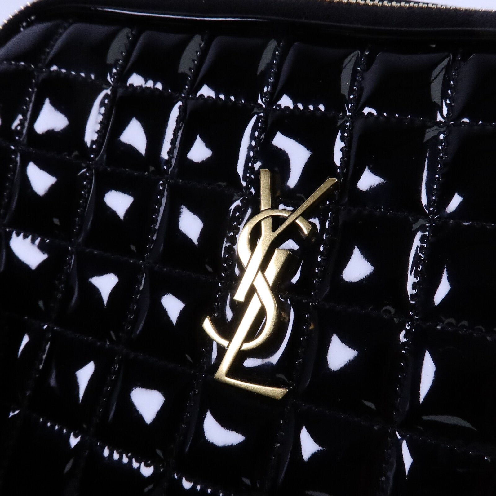 SAINT LAURENT 漆皮皮革Mini Cassandre Camera Bag鏈帶肩背袋