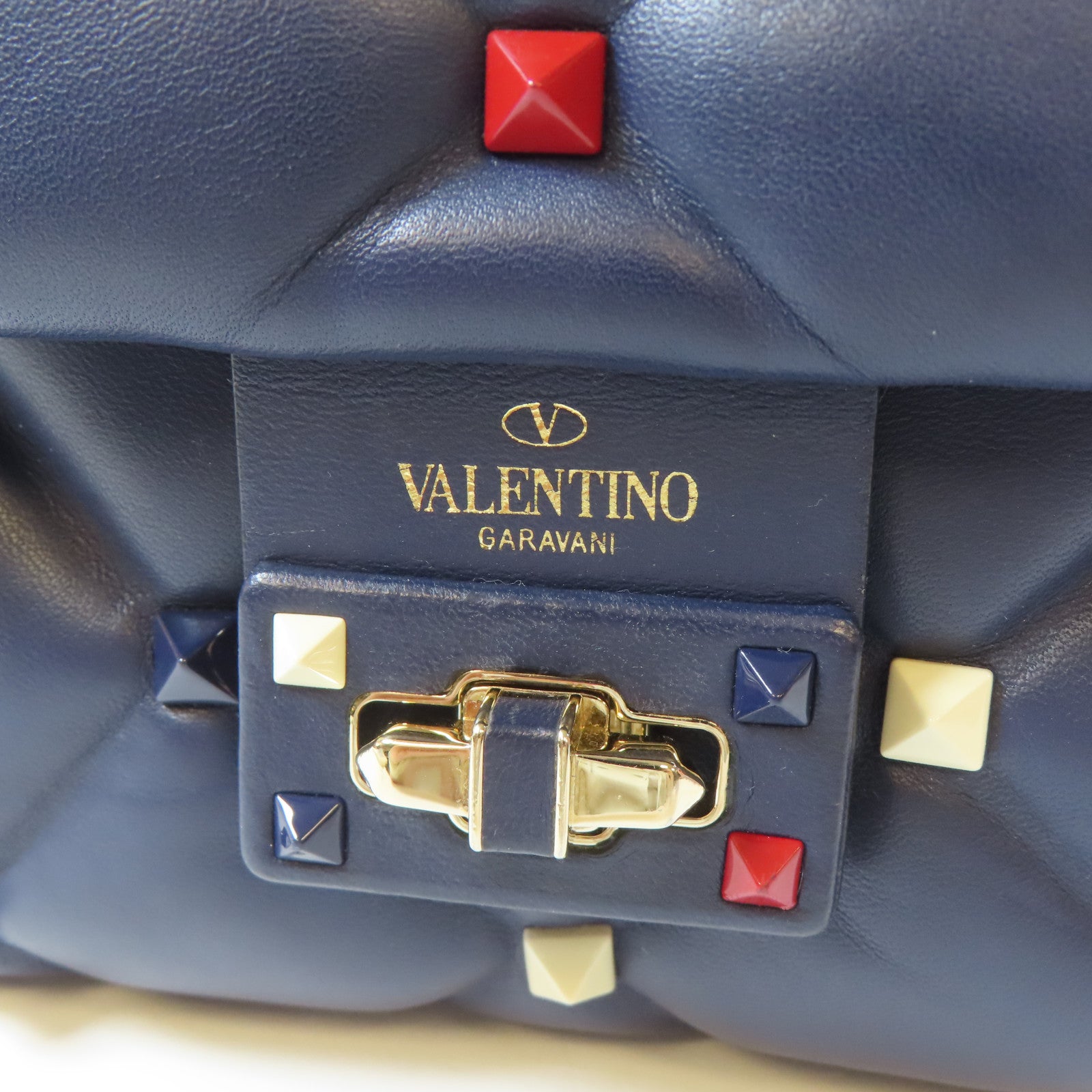 Valentino 牛皮皮革2 Way Shoulder Bag銀扣手挽肩背兩用袋藍色/紅色/白色