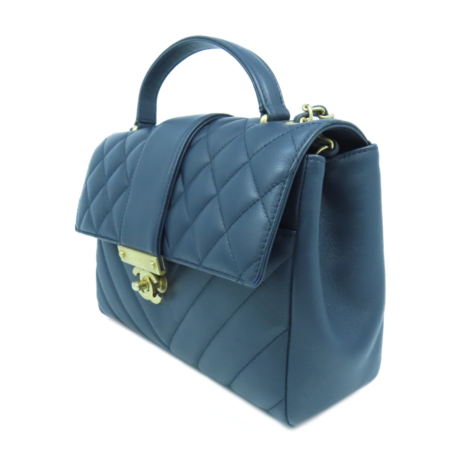 CHANEL 【激減優惠】牛皮皮革In the City金扣手挽肩背兩用袋深藍色