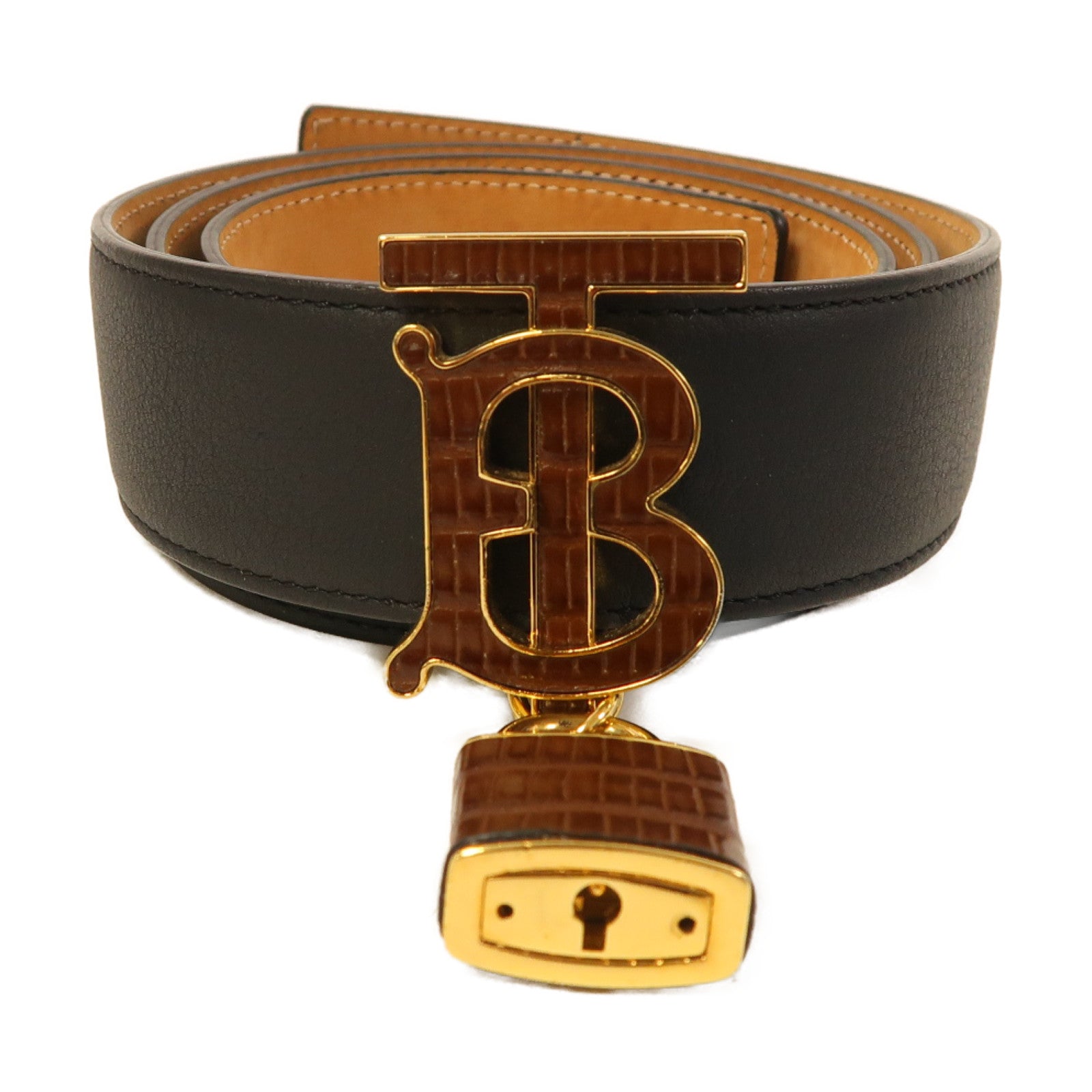 BURBERRY 牛皮皮革Belt 100cm金扣皮帶黑色